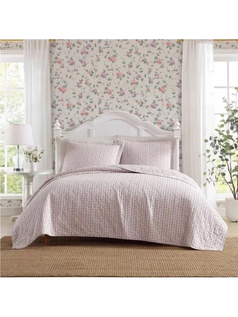 Pink Floral Striped KING 3 Pc. Quilt Set ~ 100% Cotton ~ Timeless All Seasons - Picture 4 of 16